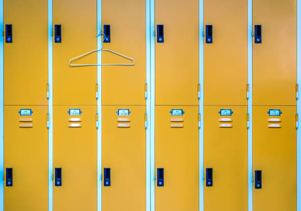 istock Close up of locker and clothes hanger. 690032764