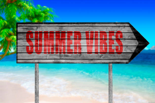 istock Red Summer Vibes wooden sign isolated 690036084