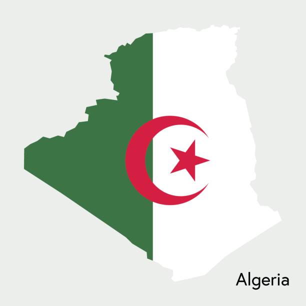 阿爾及利亞國旗顏色的彩色地圖 - 阿爾及利亞 幅插畫檔、美工圖案、卡通及圖標