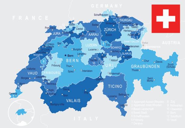 швейцария - иллюстрация карты и флага - ticino canton illustrations stock illustrations