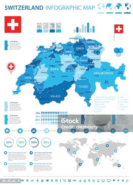 Switzerland Map And Flag Infographic Illustration Stock Illustration - Download Image Now