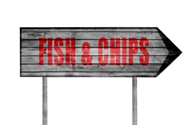 istock Red Fish & Chips wooden sign isolated 690039536