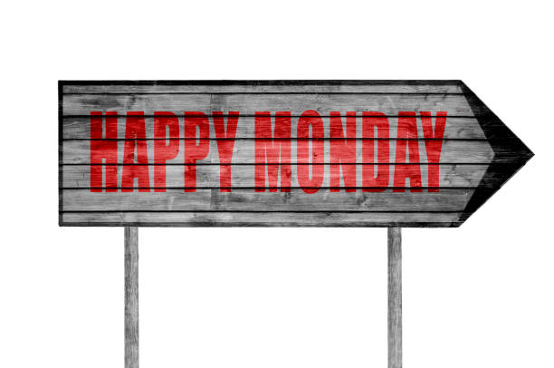 istock Red Happy Monday wooden sign isolated 690043100