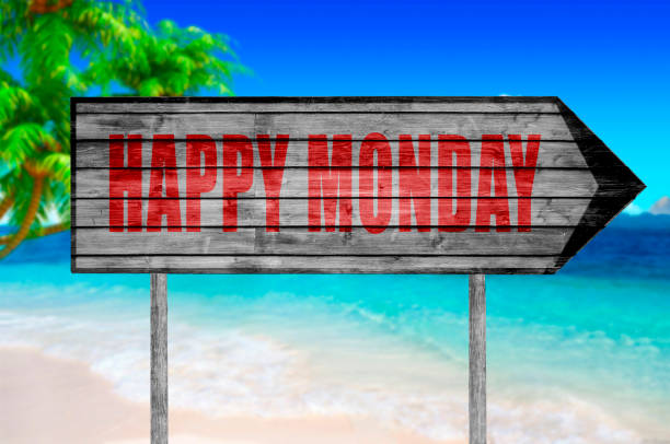 istock Red Happy Monday wooden sign isolated 690043236