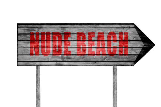 istock Red Nude Beach wooden sign isolated 690044394