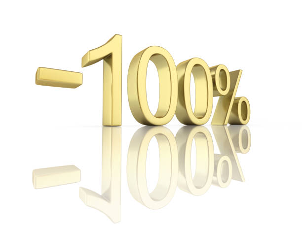 istock Gold text 100 percent off on white background with reflection 3D render 690047028
