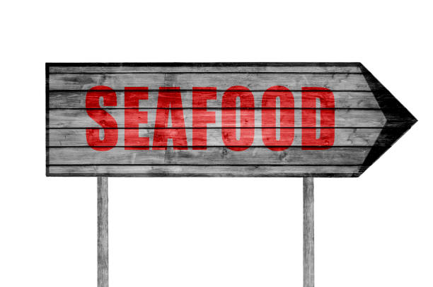 istock Red Seafood wooden sign isolatedd on white 690047616