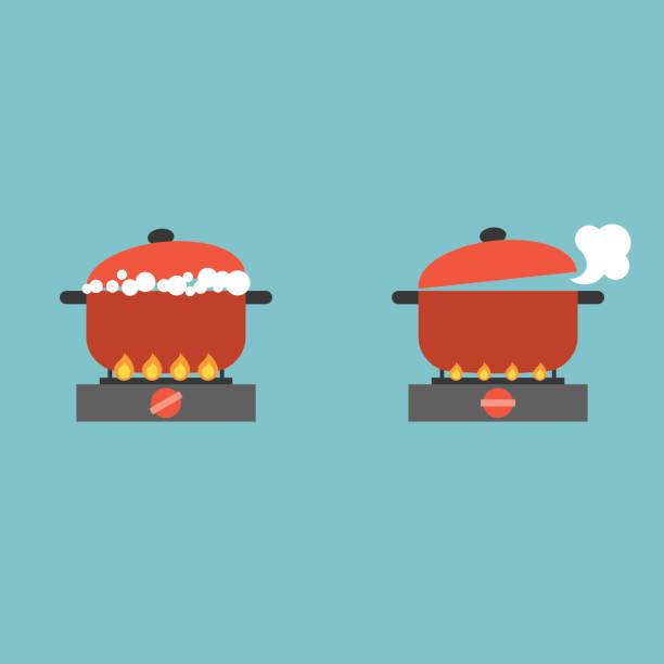 кипящий горшок - steam saucepan fire cooking stock illustrations