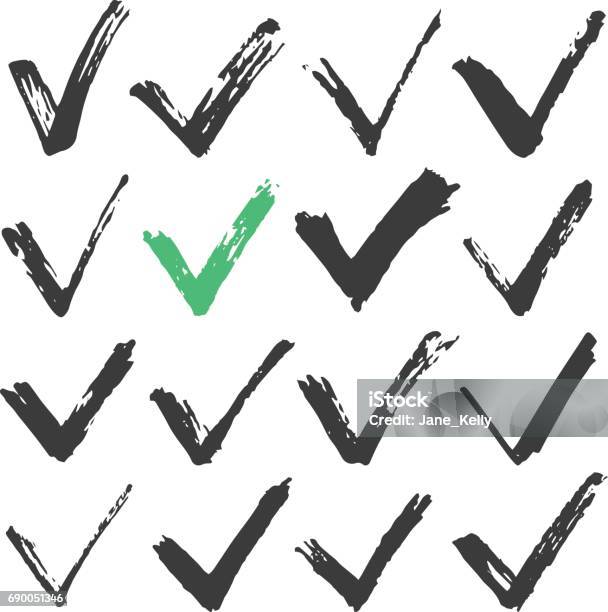 Black Ink Brush Stroke Check Marks Set Black Brush Checkmarks Hand Drawn Style Traced Paint Check Marks Ticks Concepts Vector Illustration Stock Illustration - Download Image Now