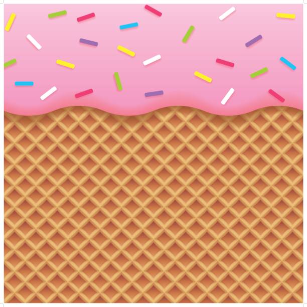 erdbeereis und waffelhintergrund - waffel kuchen und süßwaren stock-grafiken, -clipart, -cartoons und -symbole