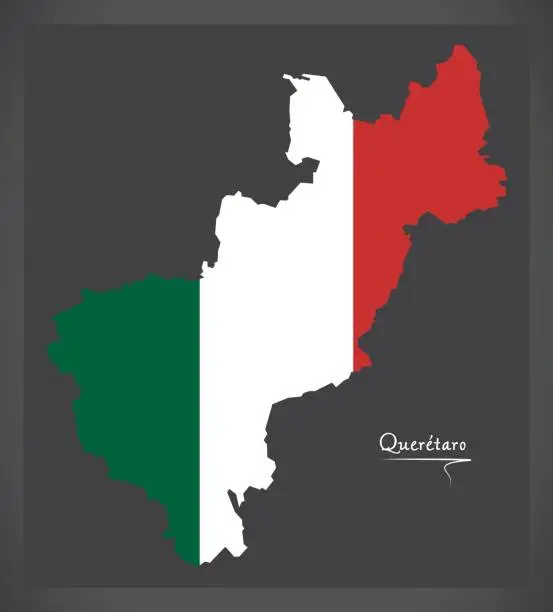 Vector illustration of Queretaro map with Mexican national flag illustration