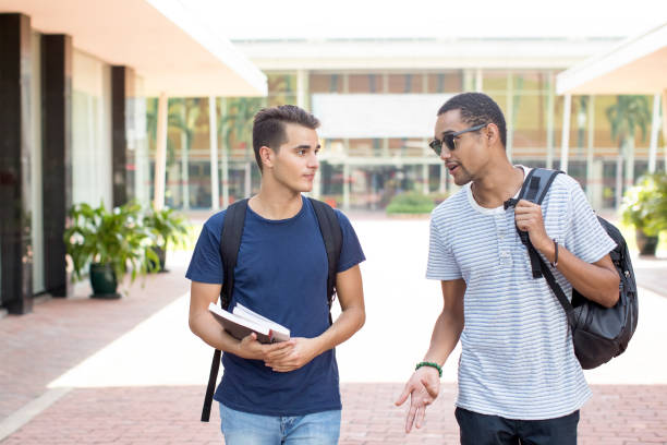istock Cool guy telling story to friend during stroll 690066702