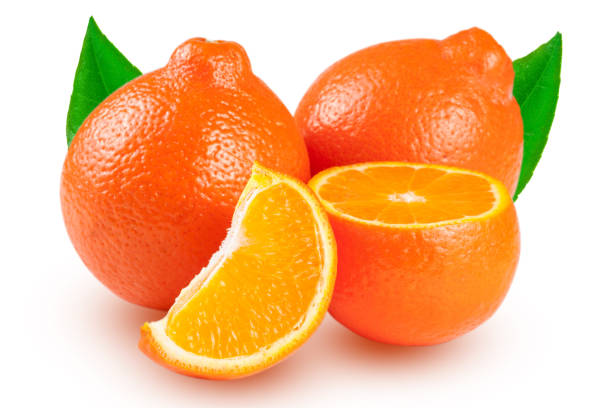 istock two orange tangerine or Mineola with leaves isolated on white background 690067112