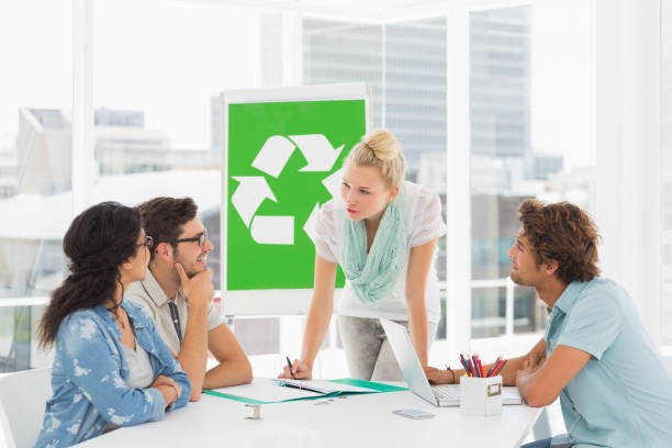 istock Casual team having meeting about eco policy 690089124