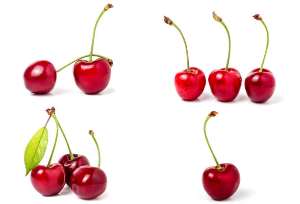 istock Red sweet cherry isolated on white background. Collection or set 690093148
