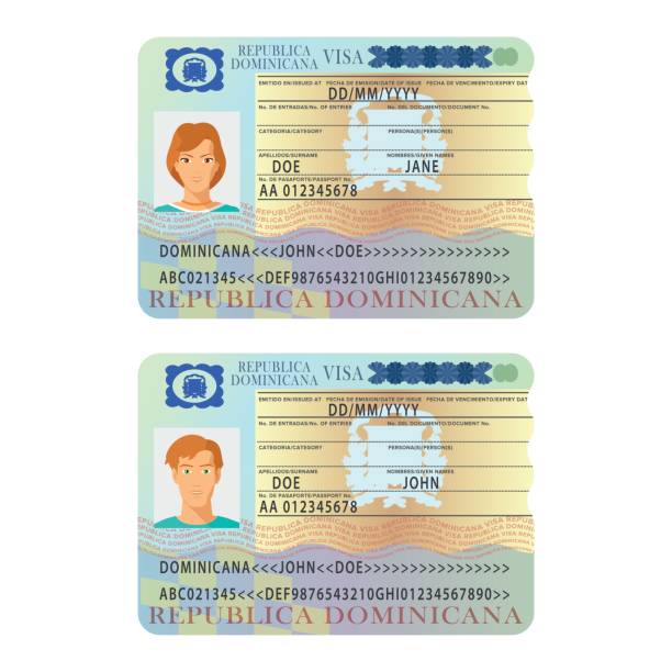 istock Vector Dominicana international passport visa sticker template in flat style 690093678