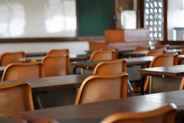 istock Lecture room with empty seats Business seminar education 690099384