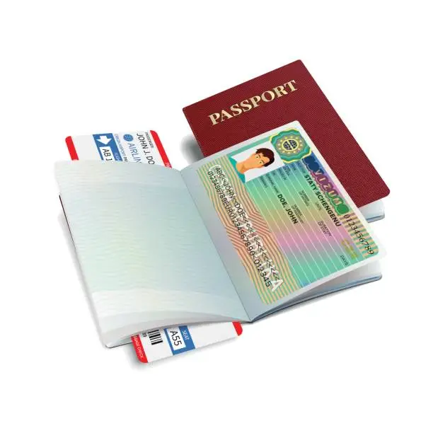 Vector illustration of Vector international passport with Czech Republic visa