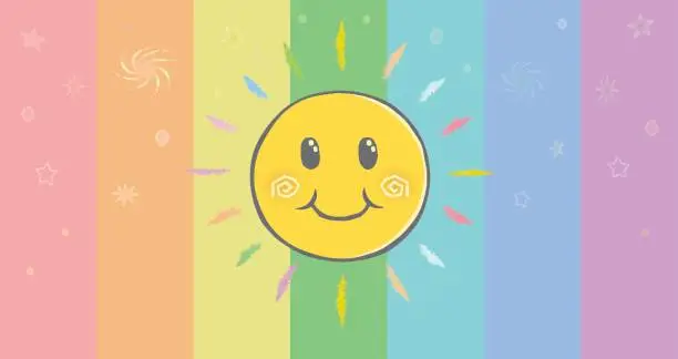 Vector illustration of Abstract cartoons rainbow colors background with sun.