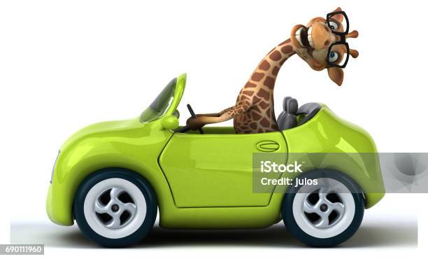 Fun Giraffe Stock Photo - Download Image Now - Cartoon, Car, Animal