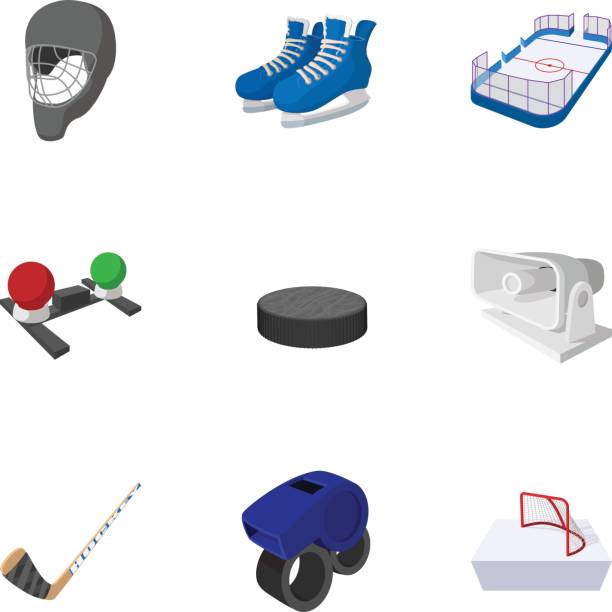 kanadische eishockey icons set, cartoon-stil - canadian culture flash stock-grafiken, -clipart, -cartoons und -symbole