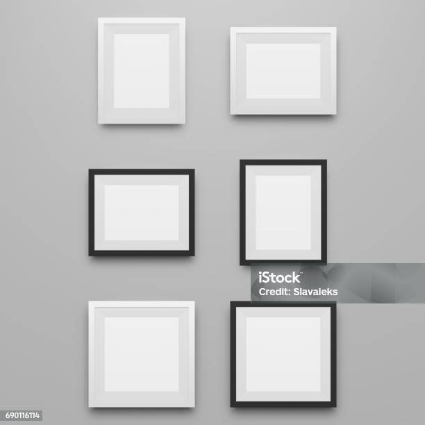Black And White Realistic Picture Frames Set Stock Illustration