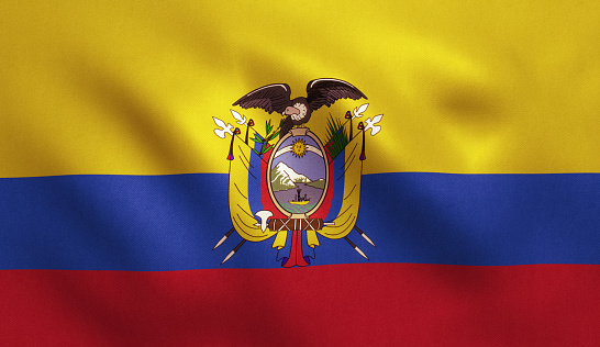 Equador flag with fabric texture. 3D illustration.