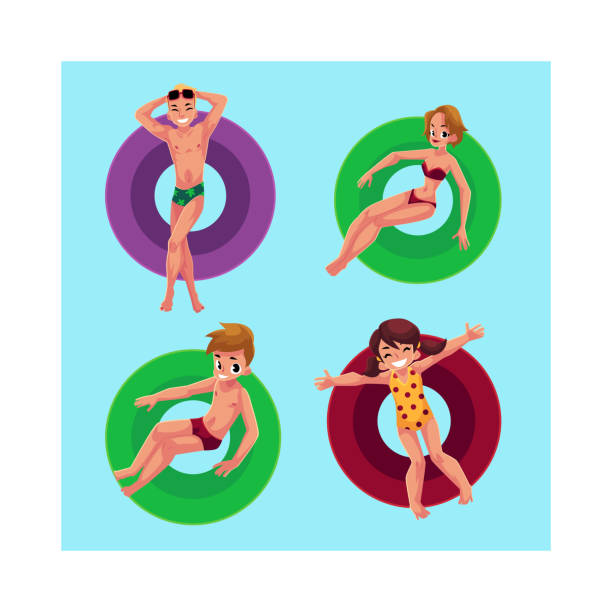 istock People floating on inflatable rings in swimming pool, enjoying summer 690120288