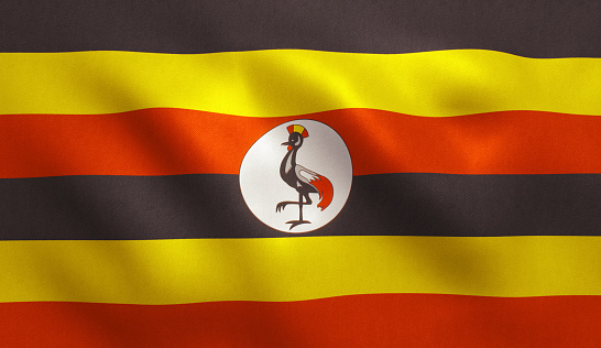 Uganda flag with fabric texture. 3D illustration.