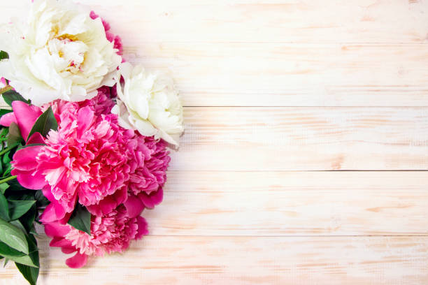 istock Peonies on a wooden table 690123522
