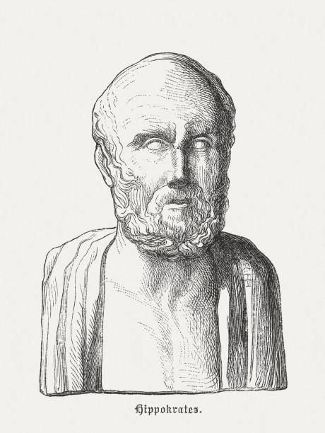 Hippocrates of Kos (c.460-c.370 BC), ancient Greek physician, published 1880 Hippocrates of Kos (c. 460 BC - c. 370 BC) is considered the most famous physician of antiquity. Wood engraving after an ancient bust, published in 1880. 4th century bc stock illustrations