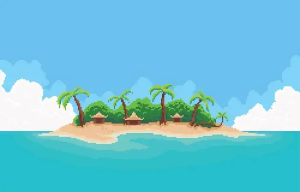 Vector illustration of Pixel Art Island