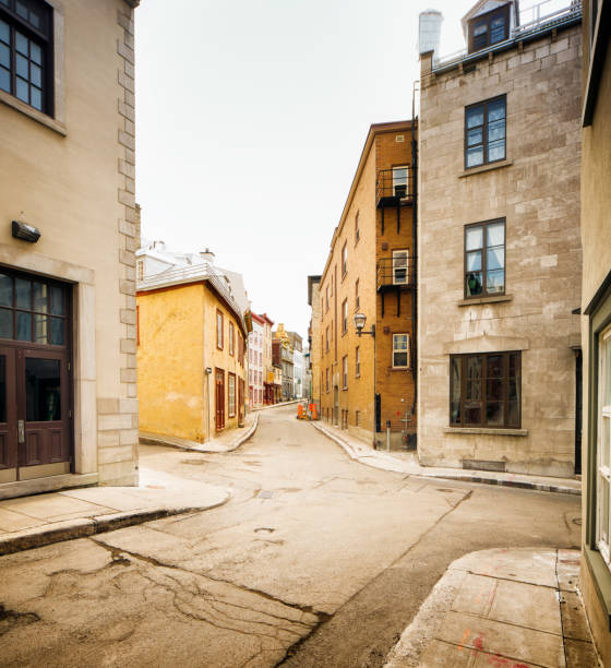 istock Empty curvy street intersection in Old Quebec City 690131504