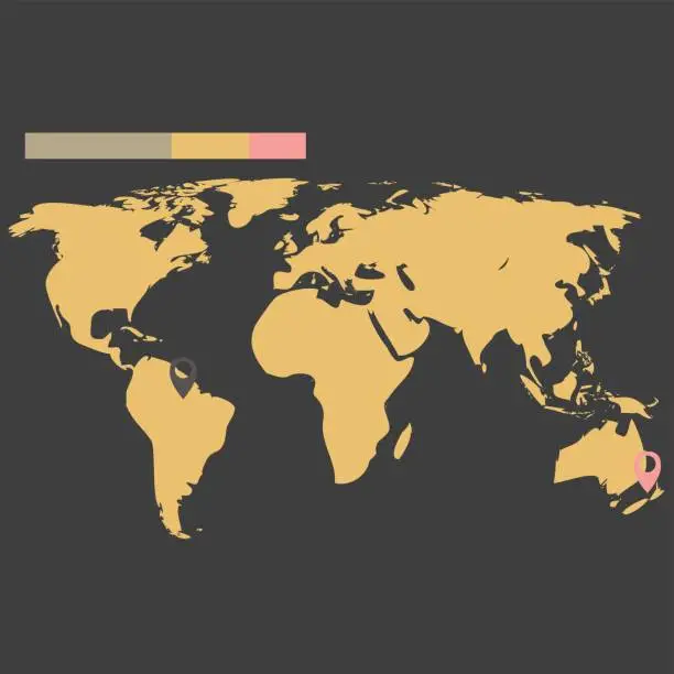 Vector illustration of yellow world map vector with black background
