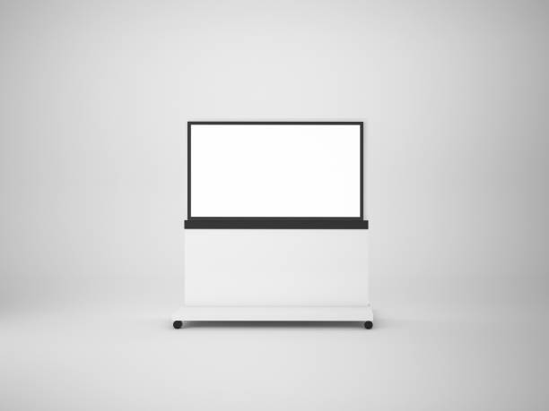 3d rendering tv parete isolata su bianco, illustrazione mock up - television flat screen plasma high definition television foto e immagini stock
