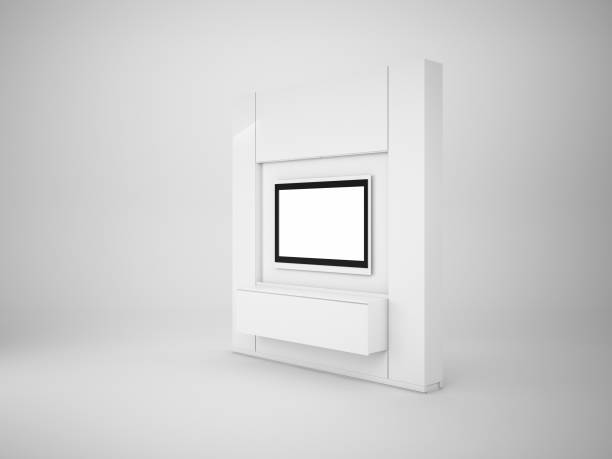 3d rendering tv parete isolata su bianco, illustrazione mock up - television flat screen plasma high definition television foto e immagini stock