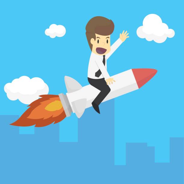 istock A business man rocket ride is the vehicle, flying high 690149356