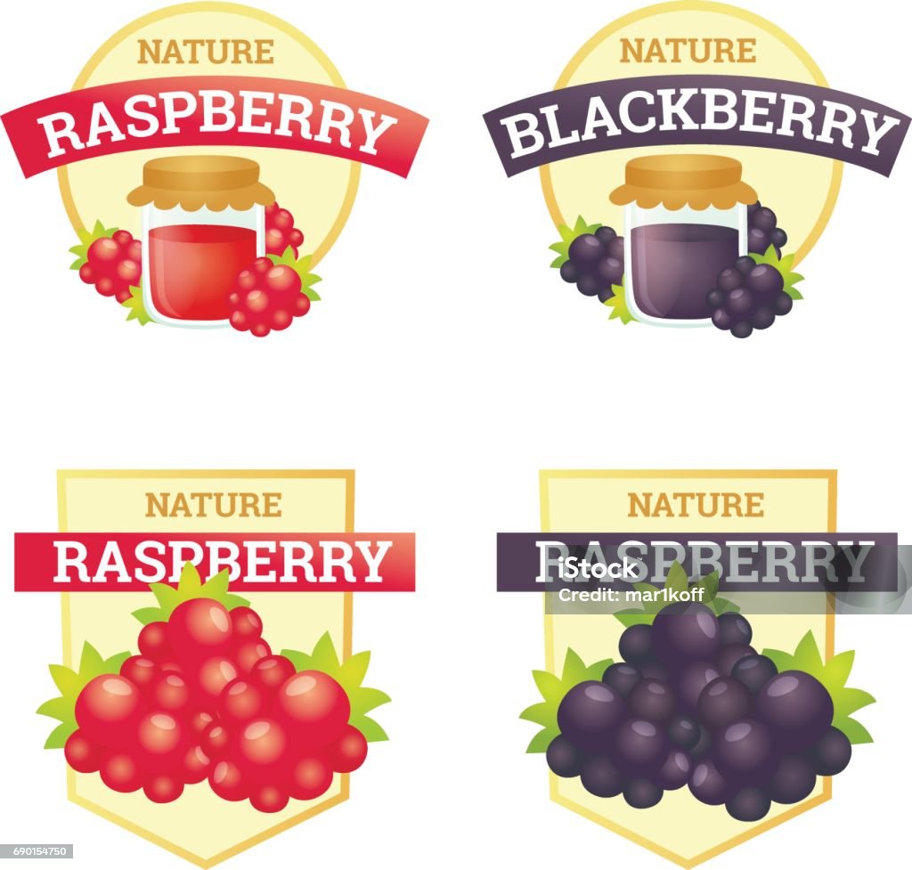 Raspberry Label Color Label Set Raspberry And Blackberry Jam Vector Stock Illustration ...