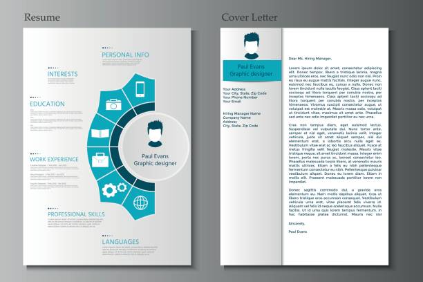 ilustrações, clipart, desenhos animados e ícones de coleção de currículo e carta de apresentação.  cv moderno conjunto com infograp - infographic resume skill business