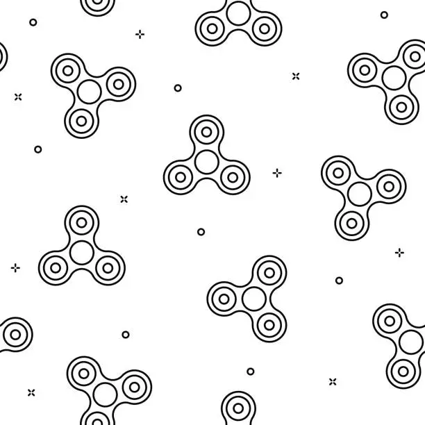 Vector illustration of Simple black line fidget spinner seamless pattern toy vector