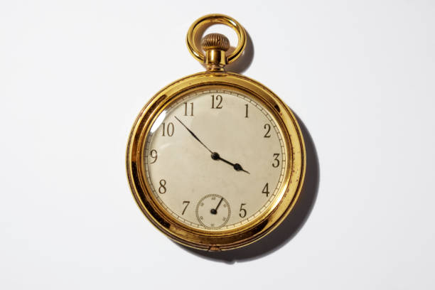 istock Old golden pocket watch, isolated on white background 690166508