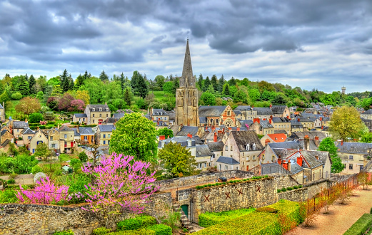 View of Langeais town with St. Jean Baptiste Church - France, the Loire Valley