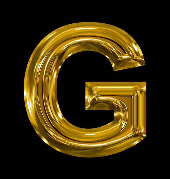 istock letter G rounded shiny golden isolated on black 690169814