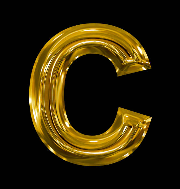 istock letter C rounded shiny golden isolated on black 690170032