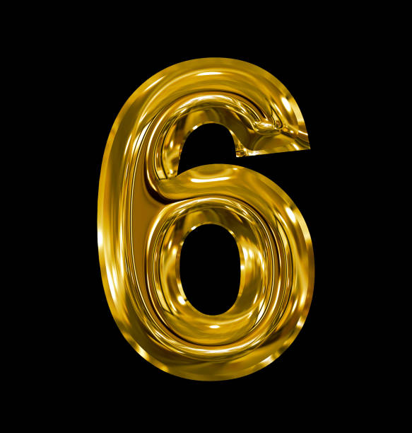 istock number 6 rounded shiny golden isolated on black 690170474
