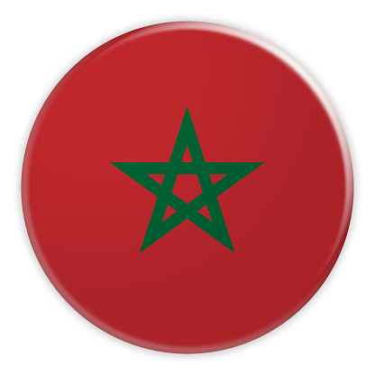 Morocco Flag Button, News Concept Badge, 3d illustration on white background