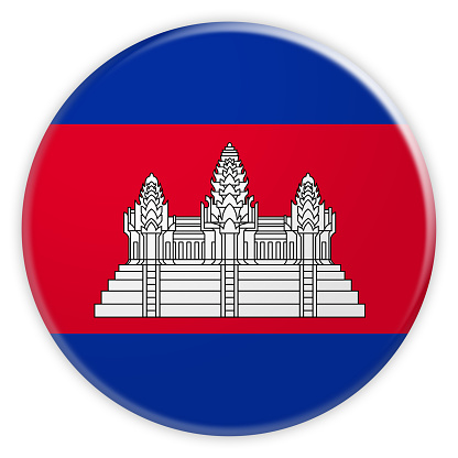 Cambodia Flag Button, News Concept Badge, 3d illustration on white background