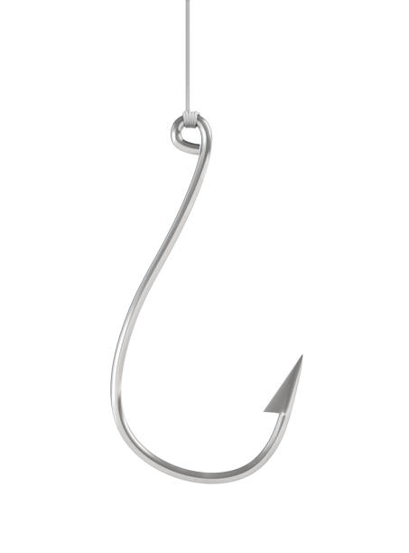 istock 3d rendering of a single silver fishing hook isolated on white background 690177644