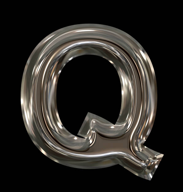istock letter Q rounded shiny silver isolated on black 690189808