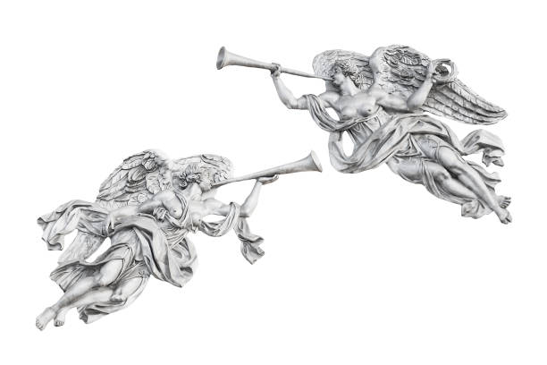 Sculpture of angels from the facade of the Admiralty (built in 1811) in St. Petersburg, Russia, isolated on white background